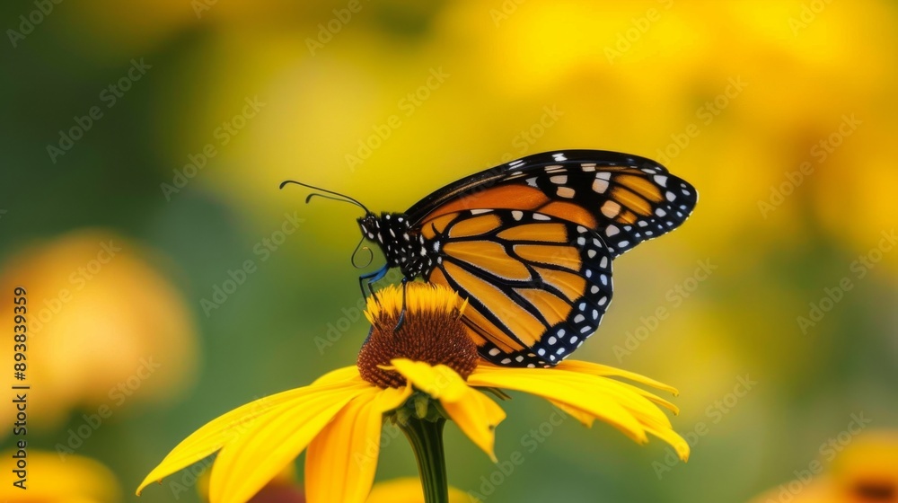 Monarch butterfly perched on a yellow coneflower Monarch butterfly perched on a yellow coneflower