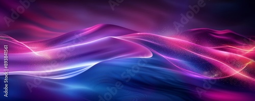 Dark blue violet purple magenta pink burgundy red abstract background for design. Color gradient, ombre. Wave, fluid. Bright light wavy line, spot. Neon, glow, flash, shine, Generative AI