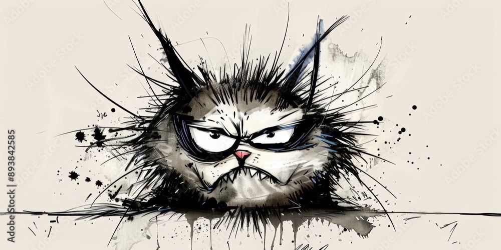 Fototapeta funny mad cat sketch