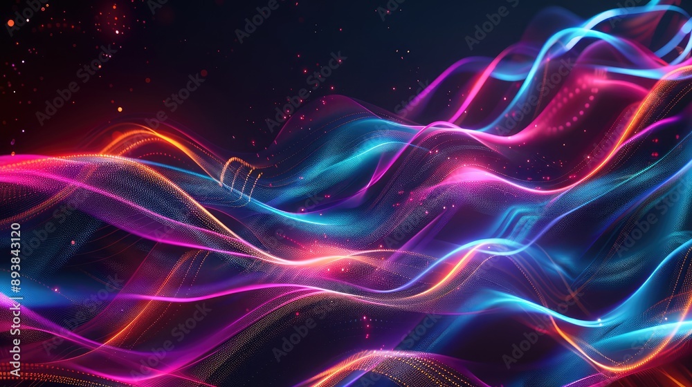 Obraz premium Blue and pink neon waves background