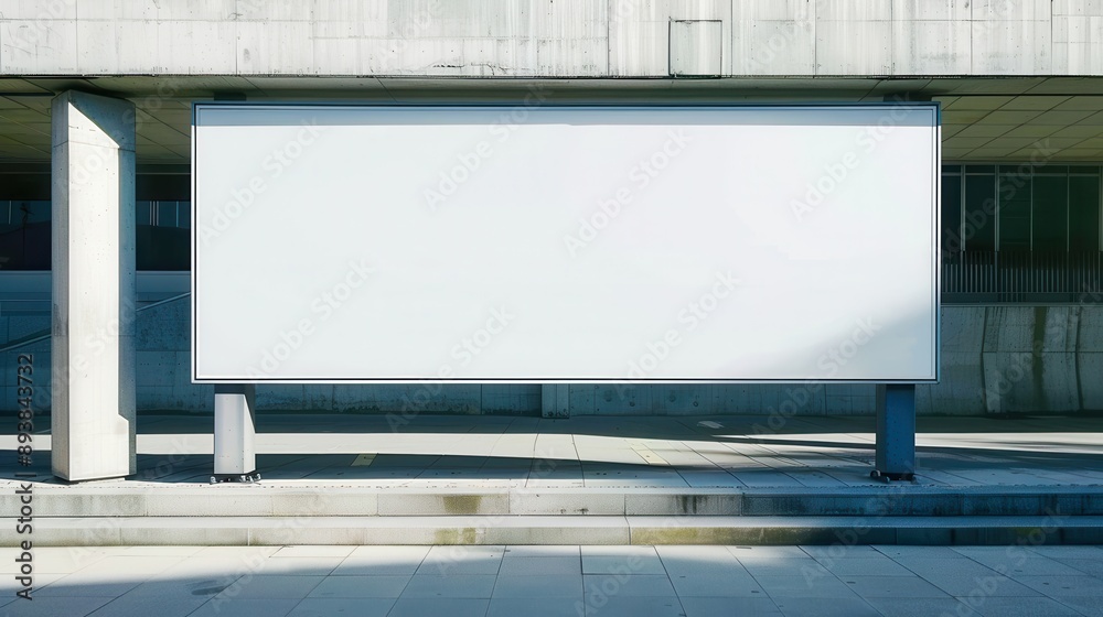 Empty white signboard mockup at a sports stadium entrance Empty white signboard mockup at a sports stadium entrance