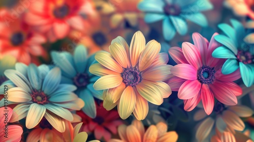 Filtered retro colors background with vibrant daisies © AkuAku