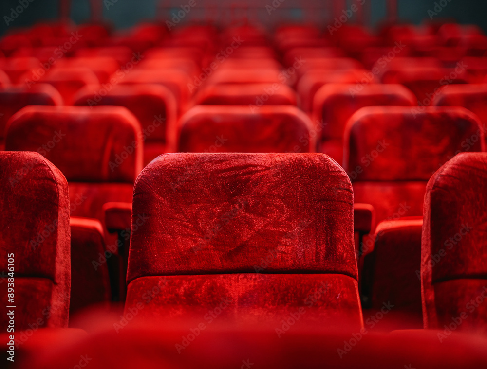Fototapeta premium A row of red chairs in a theatre