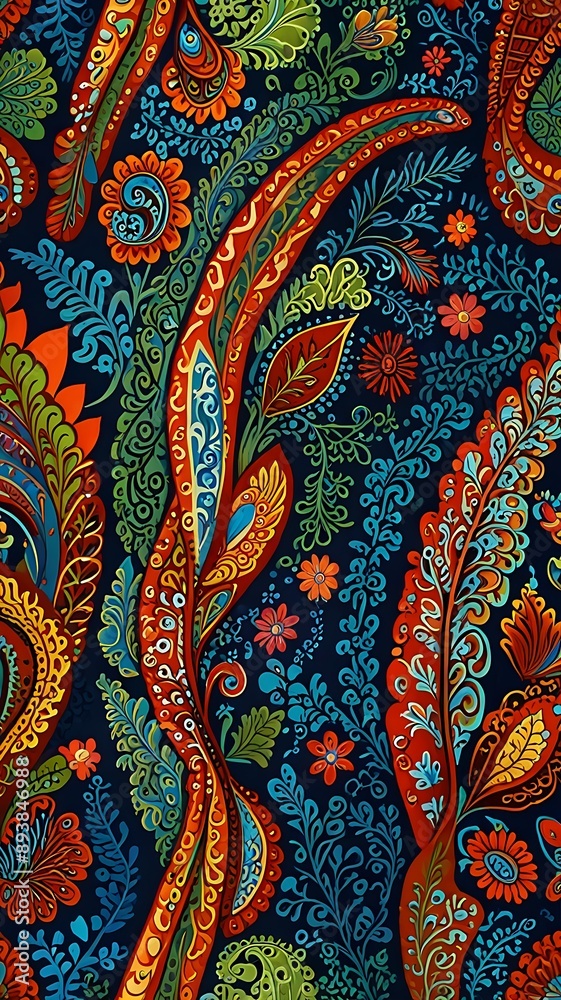 Paisley Batik Creations with Internal Elements, Designs that Include Leaf, Flower and Animal Shapes Such as Birds and Butterflies in Traditional Coloring Techniques Paisley Batik Creations with Internal Elements, Designs that Include Leaf, Flower and Animal Shapes Such as Birds and Butterflies in Traditional Coloring Techniques