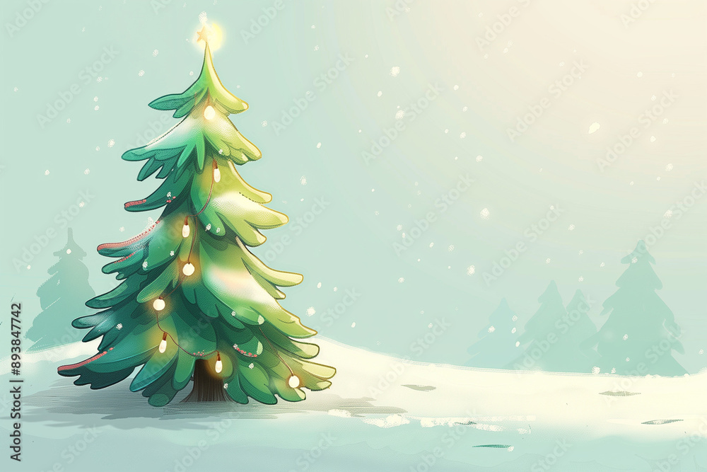Fototapeta premium cartoon christmas tree white