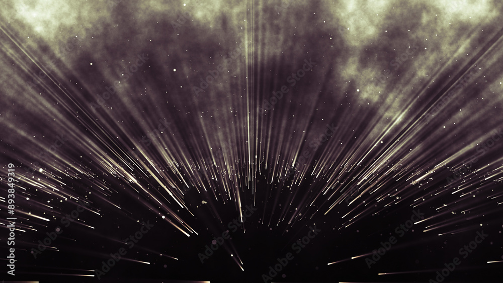 Obraz premium Abstract black and white led background with rays and motion dots. Abstract background with light rays and glowing particles. Animation of geometric design element. 3D rendering. 4K