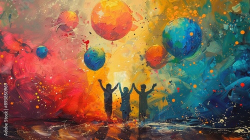 A vibrant and dynamic painting depicting the joyous celebration of life photo