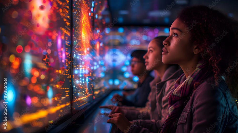 A futuristic classroom where Holography enhances education with dynamic and interactive lessons A futuristic classroom where Holography enhances education with dynamic and interactive lessons