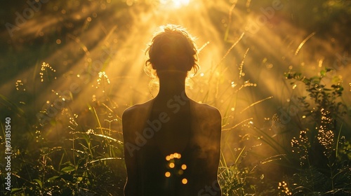 A person sits in peaceful meditation, bathed in the golden rays of a sunrise photo