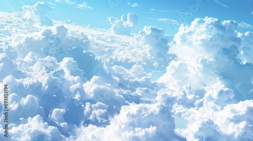 Highly Detailed and Deep White Clouds Against a Blue Sky