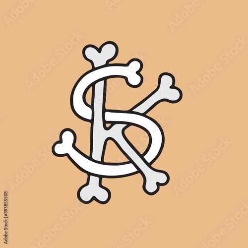 Playful SK monogram logo with bone-shaped letters, blending cartoon and graffiti vibes with a hint of Halloween energy. Perfect for streetwear, gaming, or Halloween-themed brands and shops