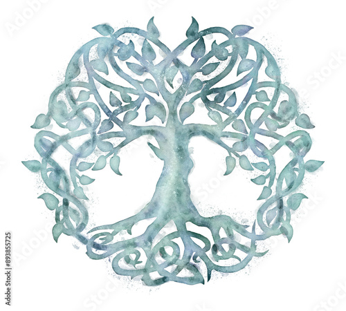 Canvas Print Watercolor Celtic tree of life illustration isolated with transparency