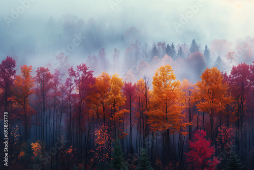 Photo of misty mornings and colorful forests in autumn