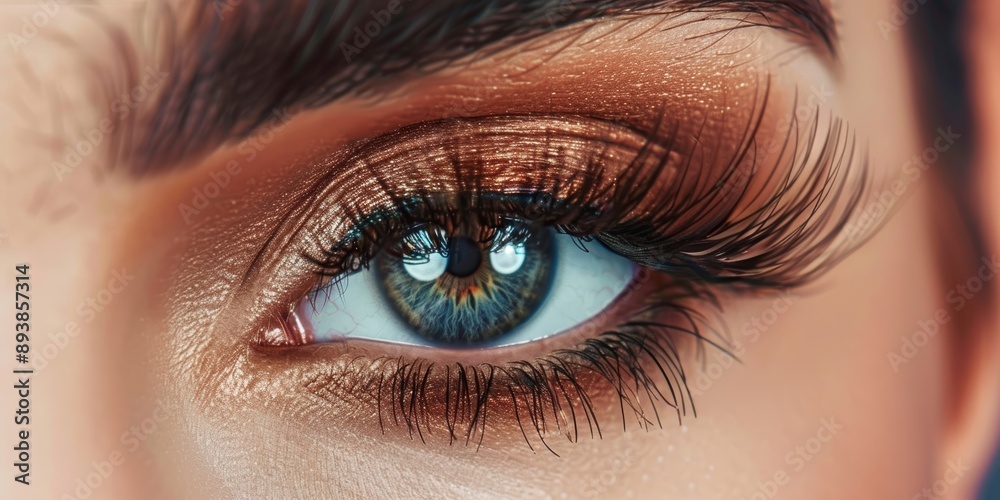 Obraz premium Female Eye with Extreme Long False Eyelashes. Eyelash Extensions. Makeup, Cosmetics, Beauty. Close up, Macro