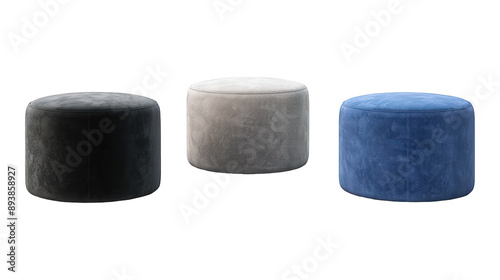 Collection Of Assorted Ottoman Stools Black Grey And Blue For Home Interiors And Advertising isolated on transparent background. Generative ai