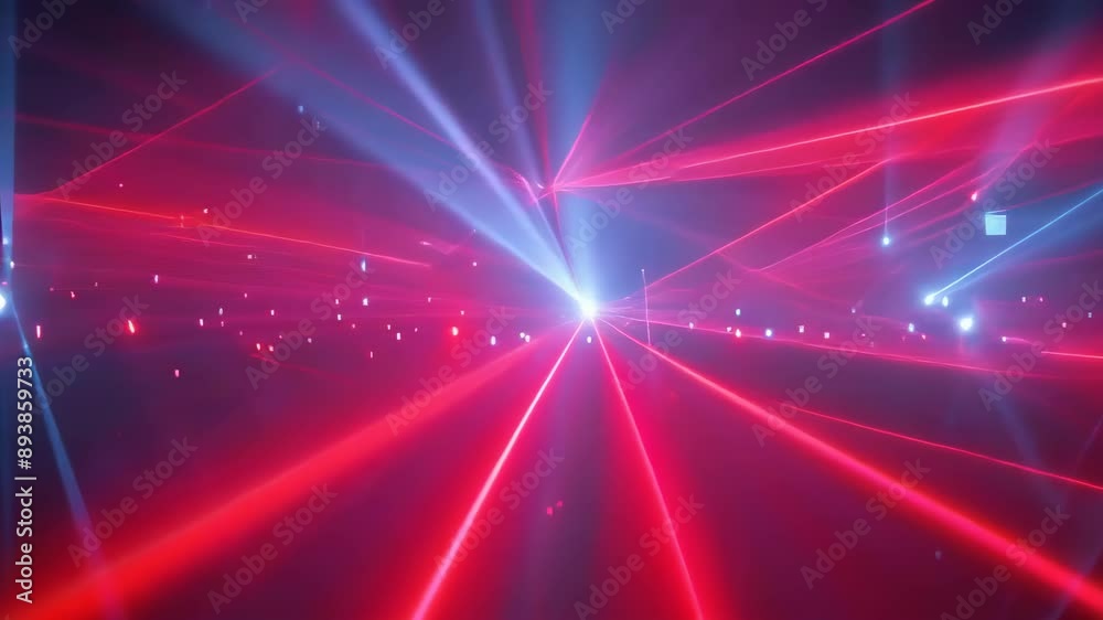 A vibrant laser light show featuring red and blue beams cuts through a dark room. The intensity of the lights creates a dynamic and electrifying atmosphere, typical of late-night events or concerts. A vibrant laser light show featuring red and blue beams cuts through a dark room. The intensity of the lights creates a dynamic and electrifying atmosphere, typical of late-night events or concerts.