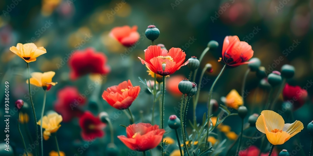 Fototapeta premium Close Up Of Red And Yellow Flowers In A Field