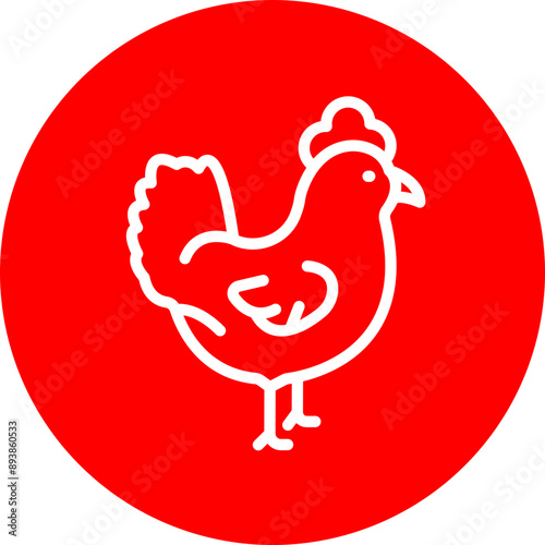 Chicken Vector Line White Circle Red