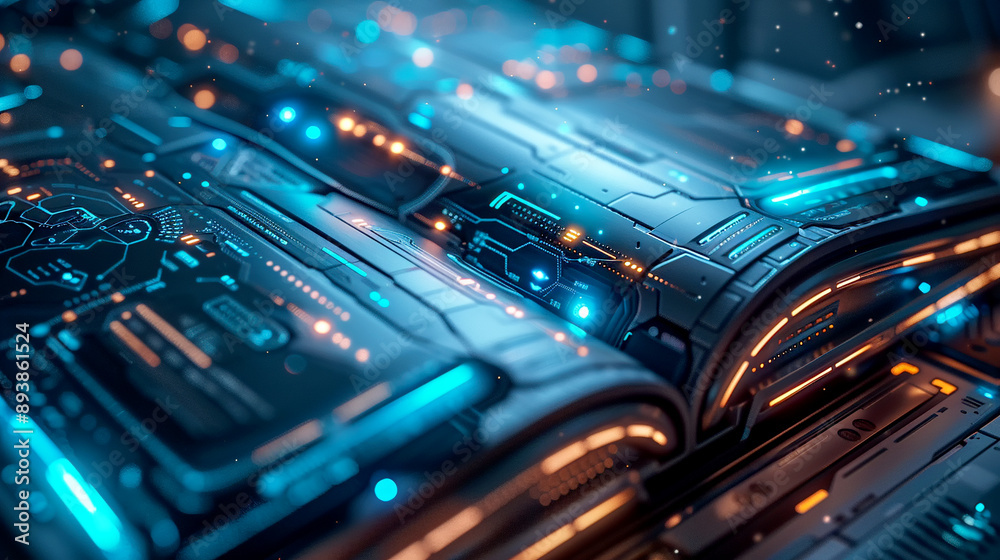 Obraz premium Futuristic digital interface with blue and orange lights