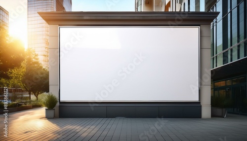Mockup of a blank outdoor banner on building for large-scale advertisement © Willard