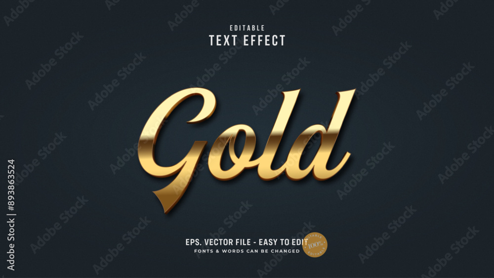 Gold script editable text effect, elegant gold text style