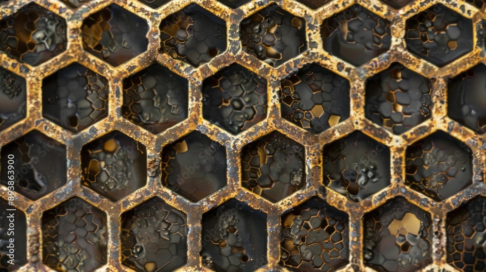 Geometric metal grid with hexagonal patterns Geometric metal grid with hexagonal patterns