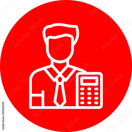 Accountant Vector Line White Circle Red