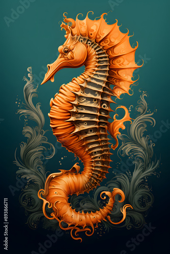 vintage illustrated sea horse, nature, maritime sea horse, seahorse
