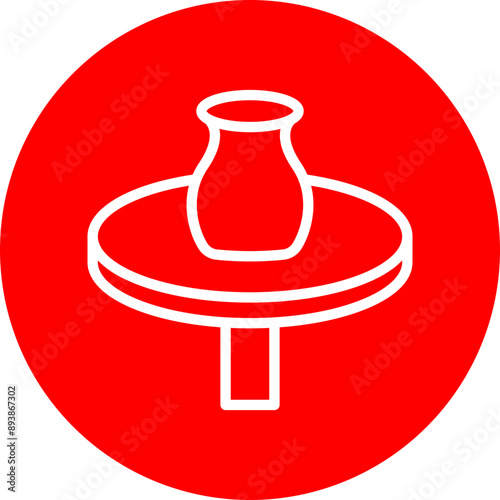 Pottery Wheel Vector Line White Circle Red