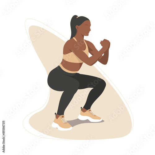 Strength and Form: Vector Illustration of a Fitness Woman Doing Squat Exercise