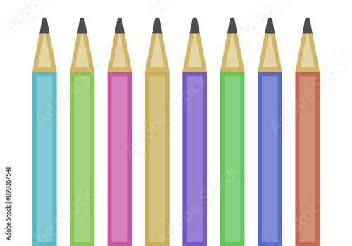 Lápices de colores en vertical de color verde, rosa, morado, naranja y azul