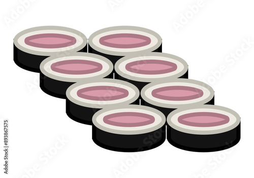 Rodajas de sushi en fondo blanco