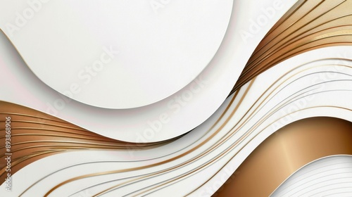 An abstract design featuring curved white and gold lines creating a wavelike pattern