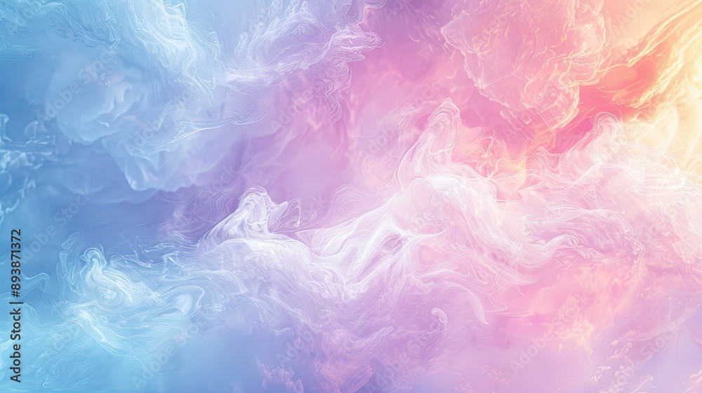 Swirling nebulous clouds of pastel hues blending into a soft ethereal background