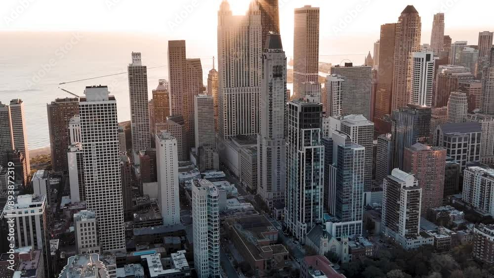 Aerial view of beautiful Chicago City in Illinois, Unites States of America at sunrise. Morning in Chicago Aerial view of beautiful Chicago City in Illinois, Unites States of America at sunrise. Morning in Chicago