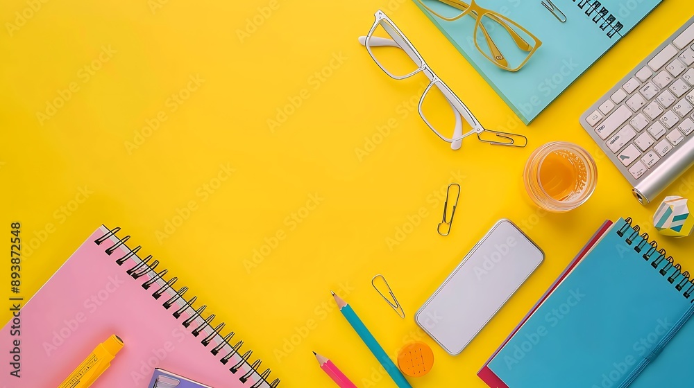 Bright Yellow Desk with Office Supplies Bright Yellow Desk with Office Supplies
