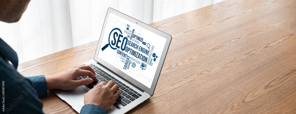 SEO search engine optimization for modish e-commerce and online retail business showing on computer screen SEO search engine optimization for modish e-commerce and online retail business showing on computer screen