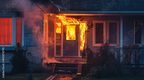 Wallpaper Mural Burning house at night. Fire in the house at night Torontodigital.ca