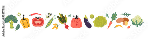 Vegetables set. Healthy eating, fresh food, Collection of farm products. Trendy modern vector illustration isolated on white background, hand drawn, flat design