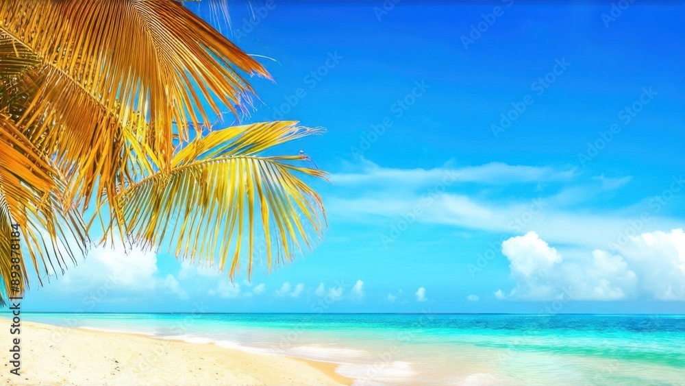 Obraz premium Summer Resort Beach Sea Relax Travel Vacation Palm Tropic Copy Space Banner Background Hotel