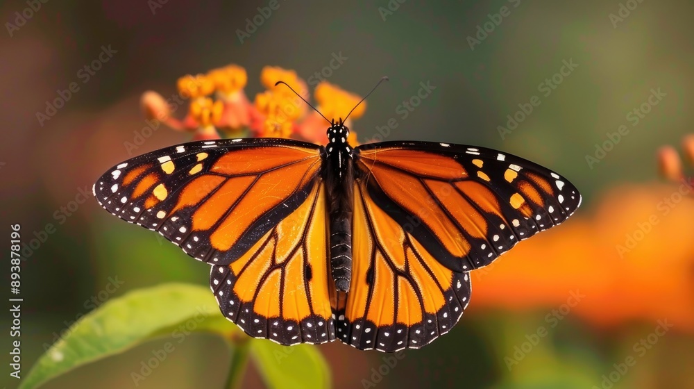 Fototapeta premium Monarch Butterfly perched on pale center