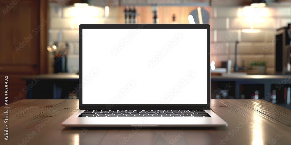 Blank screen laptop on table Blank screen laptop on table