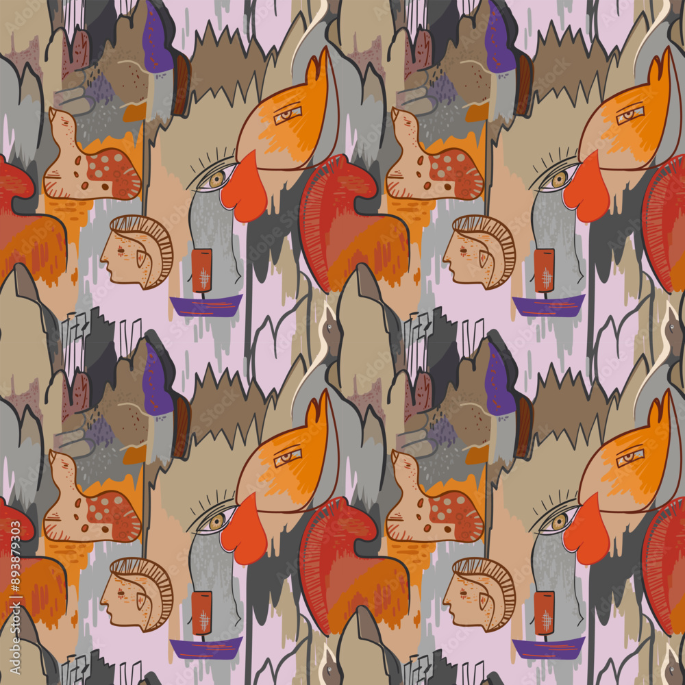 Fototapeta premium Vector retro colorful psychedelic seamless pattern in 1970s style