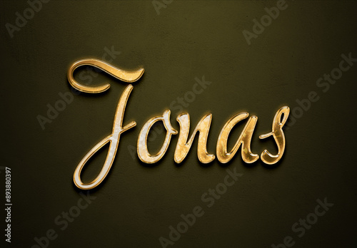 Old gold text effect of Deutsche name Jonas with 3D glossy style Mockup.