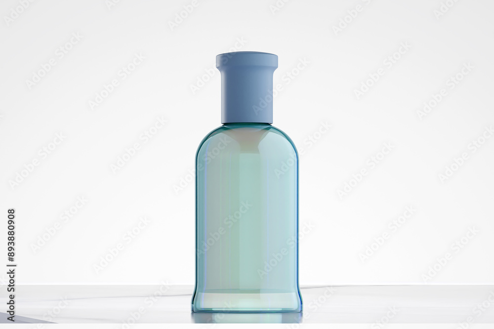A bottle of perfume is placed on a smooth marble countertop, 3d render A bottle of perfume is placed on a smooth marble countertop, 3d render