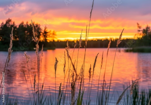 serene sunset over the Black Body. The lake reflects an orange and blue sky, with some clouds visible in the distance