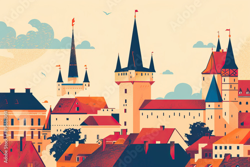 Wallpaper Mural Risograph stencilled riso print travel poster, card, wallpaper or banner illustration, modern, isolated, clear, simple of Tallinn, Estonia Torontodigital.ca