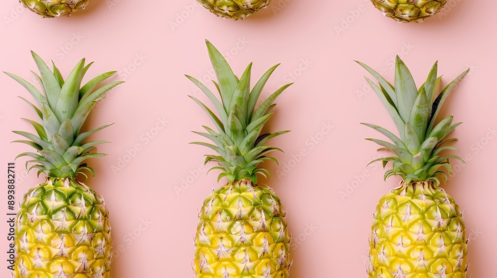 A repeating pattern of pineapples with green tops, on a soft pastel background, high-resolution photo, realistic photo, hyper realistic A repeating pattern of pineapples with green tops, on a soft pastel background, high-resolution photo, realistic photo, hyper realistic