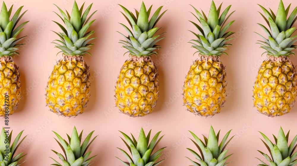A repeating pattern of pineapples with green tops, on a soft pastel background, high-resolution photo, realistic photo, hyper realistic A repeating pattern of pineapples with green tops, on a soft pastel background, high-resolution photo, realistic photo, hyper realistic