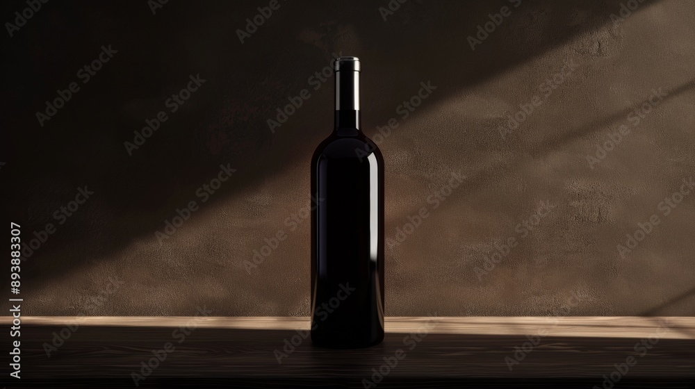 A bottle of wine is sitting on a wooden table A bottle of wine is sitting on a wooden table